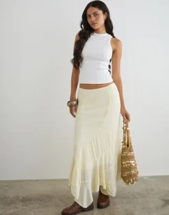 Rombe Maxi Skirt in Crinkle Butter Yellow