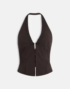 Ronin Top in Lace Trim Tailoring Brown