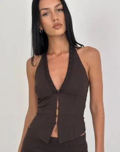 Ronin Top in Lace Trim Tailoring Brown