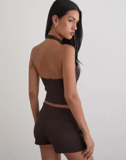 Ronin Top in Lace Trim Tailoring Brown