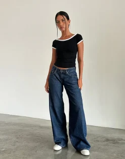 Roomy Extra Wide Low Rise Jeans in Mid Indigo Blue