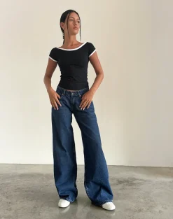 Roomy Extra Wide Low Rise Jeans in Mid Indigo Blue