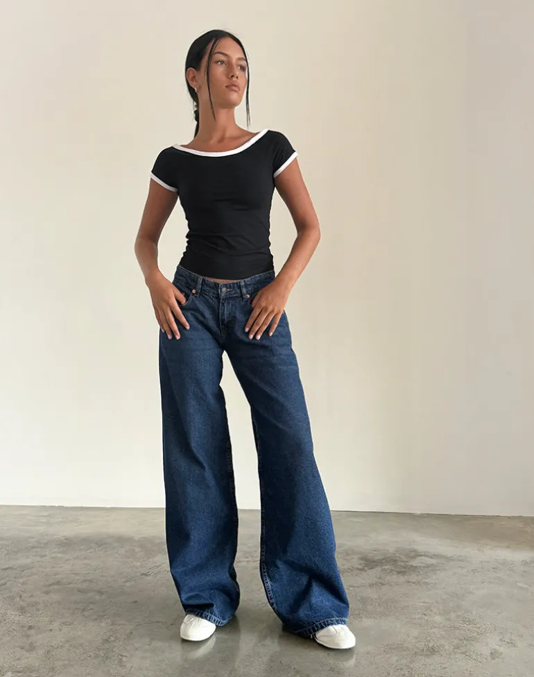 Roomy Extra Wide Low Rise Jeans in Mid Indigo Blue