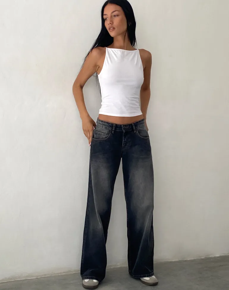 Roomy Extra Wide Low Rise Jeans in Grey Used Bleach