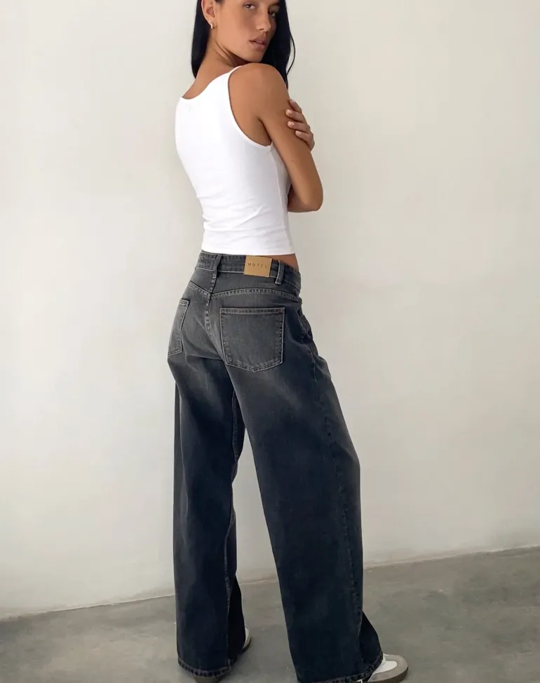 Roomy Extra Wide Low Rise Jeans in Grey Used Bleach