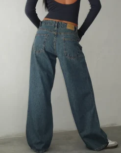 Roomy Extra Wide Low Rise Jeans in Brown Blue Acid
