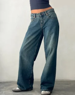 Roomy Extra Wide Low Rise Jeans in Brown Blue Acid