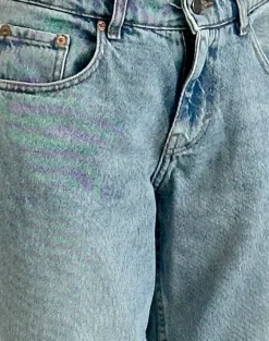 Roomy Extra Wide Low Rise Jeans in Washed Blue Green