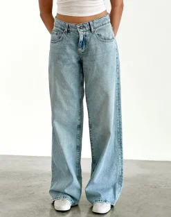 Roomy Extra Wide Low Rise Jeans in Washed Blue Green