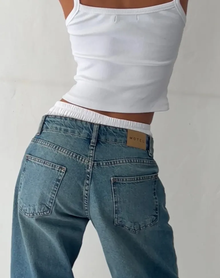 Roomy Extra Wide Low Rise Jeans in Vintage Blue Green