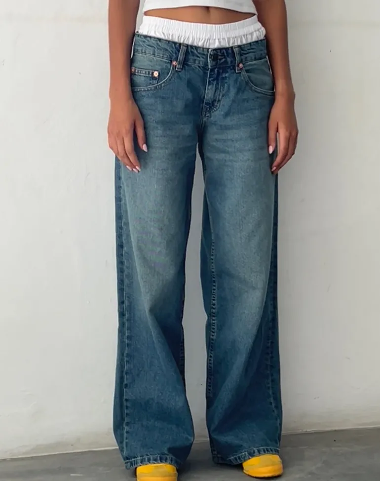 Roomy Extra Wide Low Rise Jeans in Vintage Blue Green
