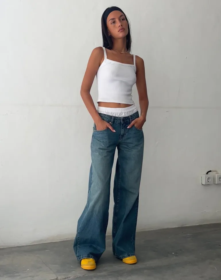 Roomy Extra Wide Low Rise Jeans in Vintage Blue Green
