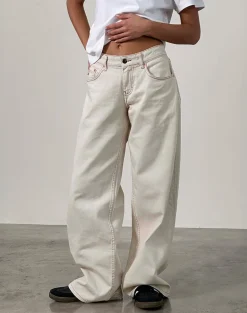 Roomy Extra Wide Low Rise Jeans in Off White