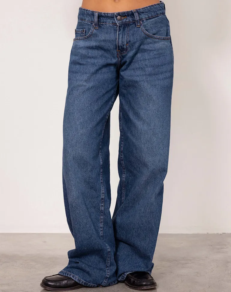 Roomy Extra Wide Low Rise Jeans in Mid Blue Used