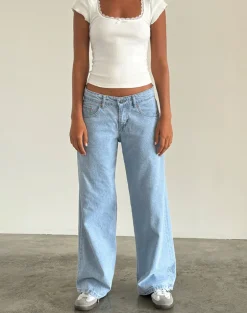 Roomy Extra Wide Low Rise Jeans in Light Wash Blue