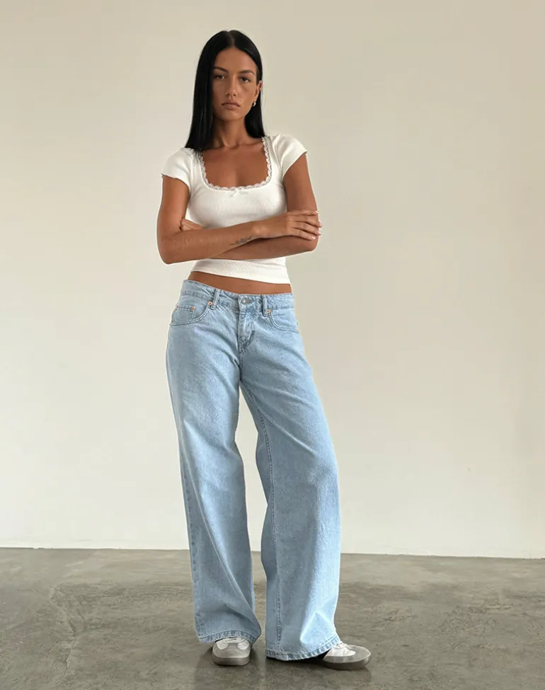 Roomy Extra Wide Low Rise Jeans in Light Wash Blue
