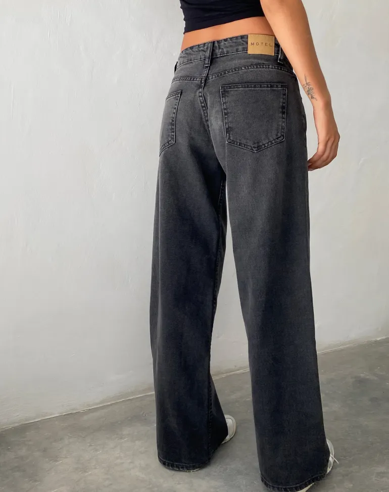 Roomy Extra Wide Low Rise Jeans in Washed Black Grey