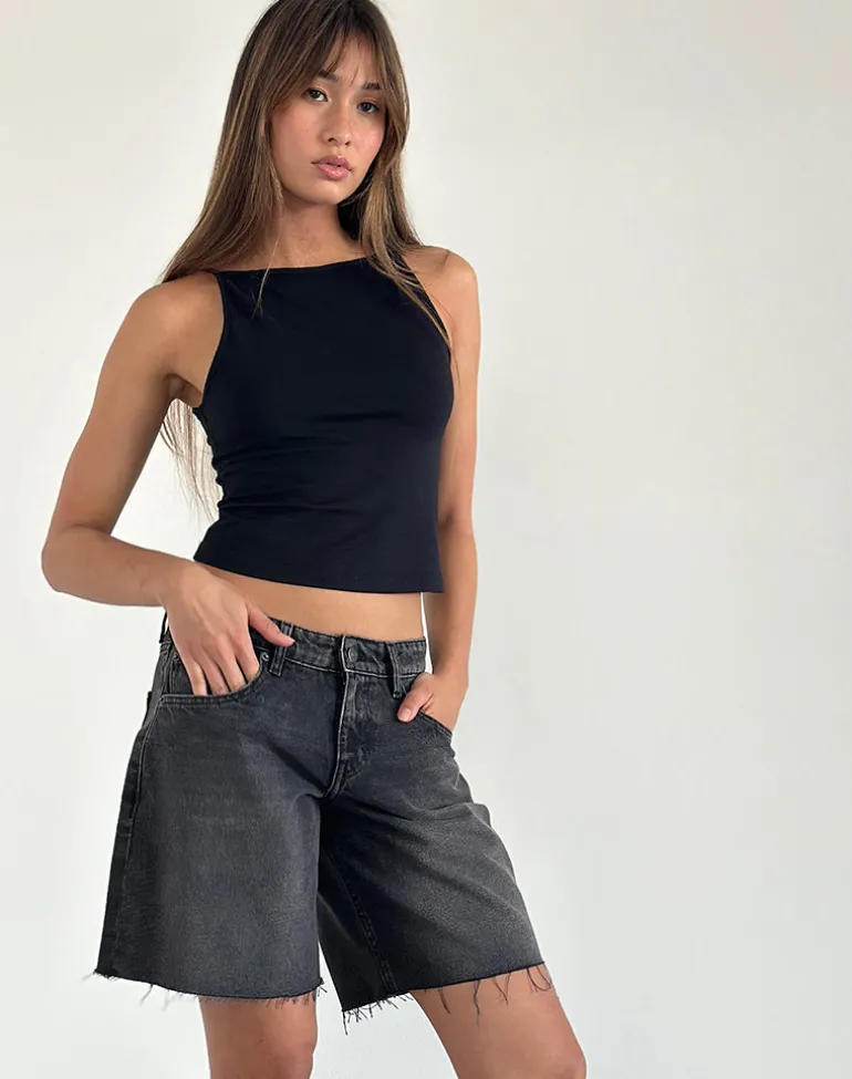Roomy Low Rise Jorts in Washed Black Grey