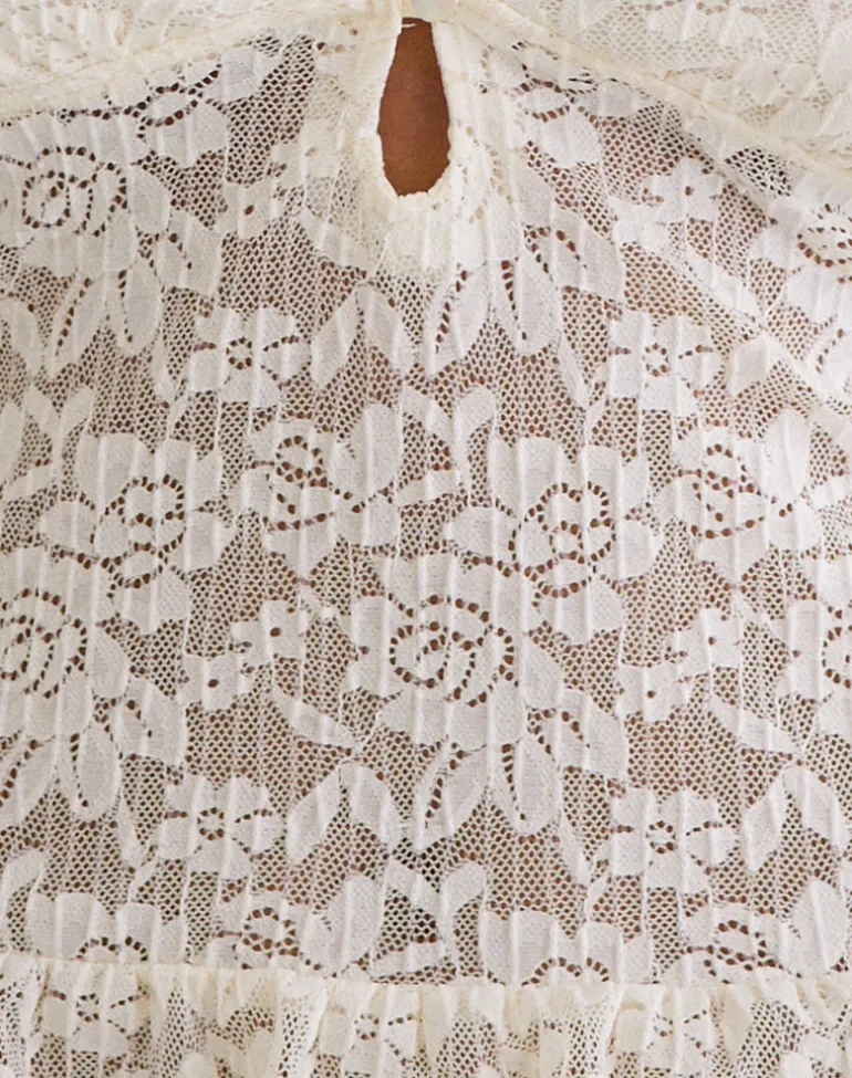 Roselle Keyhole Long Sleeve Top in Lace Ivory