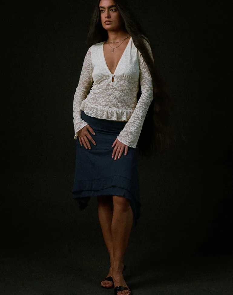 Roselle Keyhole Long Sleeve Top in Lace Ivory