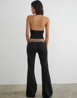 Rosimo Flare Trouser in Black with Embroidered Sequin Trim