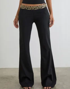 Rosimo Flare Trouser in Black with Embroidered Sequin Trim