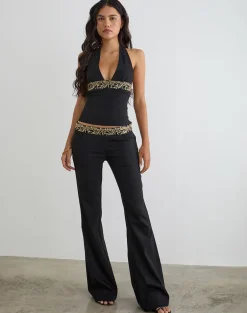 Rosimo Flare Trouser in Black with Embroidered Sequin Trim