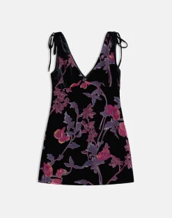 Rosmila Mini Dress in Black with Floral Devore Print