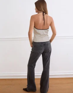 Rovania Backless Halter Top in Satin Champagne