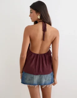 Rowdy Halterneck Top in Crinkle Plum