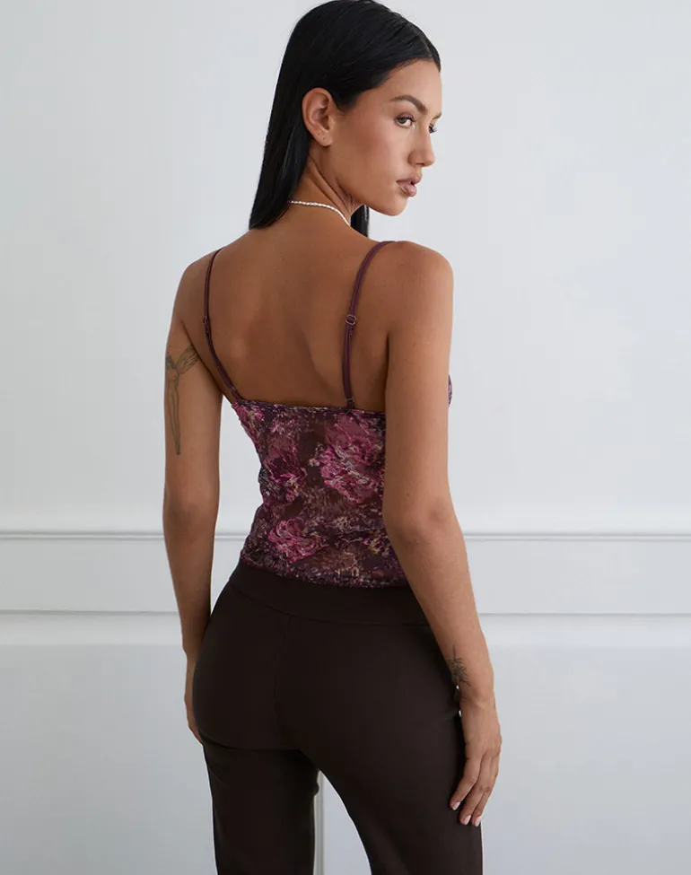 Rubik Cami Top in Abstract Rose Pink and Plum