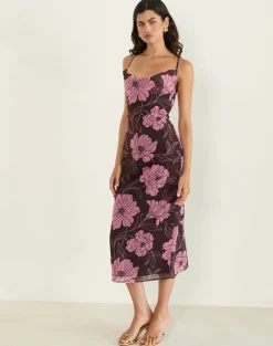 Rujira Cowl Midi Dress in Flare Floral Pink Brown