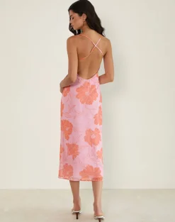 Rujira Cowl Midi Dress in Floral Pink Orange