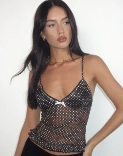 Rumaysa Cami Top in Mini Polka Black and White Printed Lace