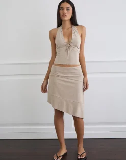 Rune Asymmetric Midi Skirt in Suede Light Taupe
