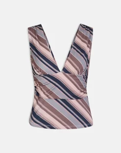 Ruoyu Plunge Top in Mixed Stripe Brown