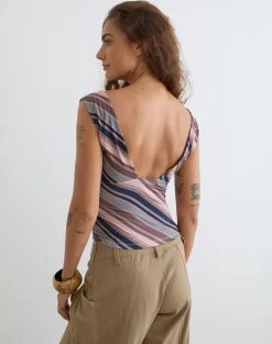 Ruoyu Plunge Top in Mixed Stripe Brown