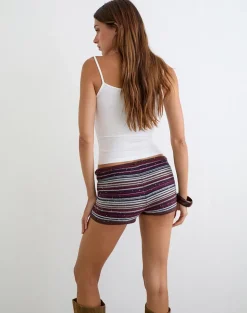 Ruvan Micro Short in Horizontal Stripe Maroon Navy Shimmer