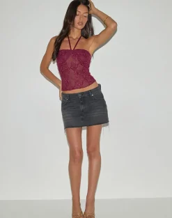 Ruwi Halter Top in Sequin Knit Burgundy