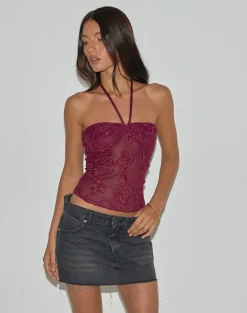 Ruwi Halter Top in Sequin Knit Burgundy