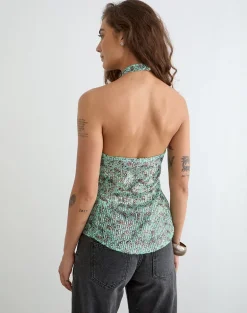 Ruwiko Halterneck Top in Paisley Sequin Teal