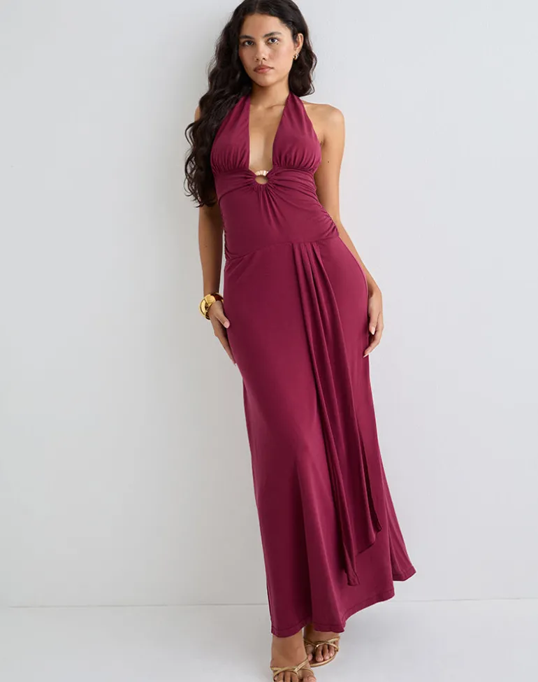 Ryoko Maxi Dress in Cupro Burgundy