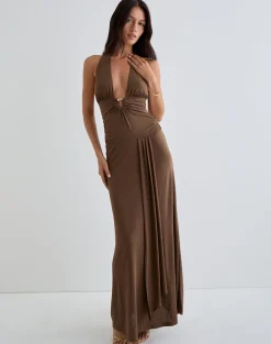 Ryoko Maxi Dress in Cupro Dark Brown
