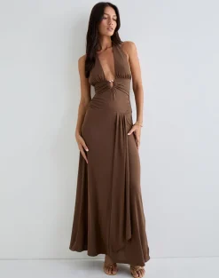 Ryoko Maxi Dress in Cupro Dark Brown