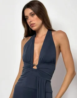 Ryoko Maxi Dress in Cupro Ocean Storm