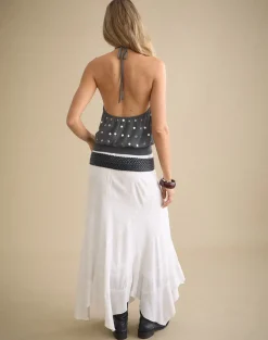 Sabitah Keyhole Top in Studded Chiffon Dark Grey