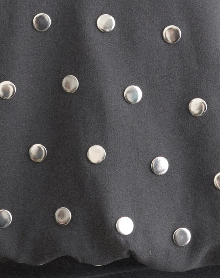 Sabitah Keyhole Top in Studded Chiffon Dark Grey