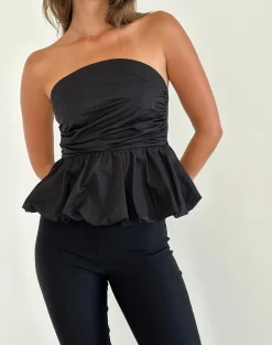 Sabita Puffball Bandeau Top in Black