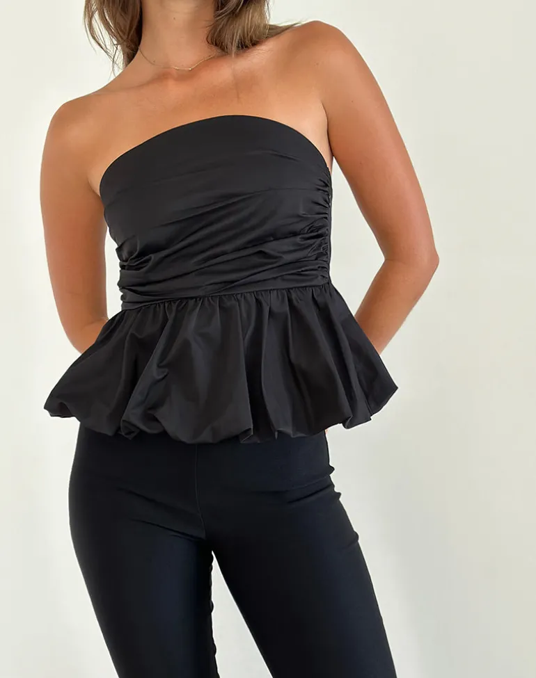 Sabita Puffball Bandeau Top in Black