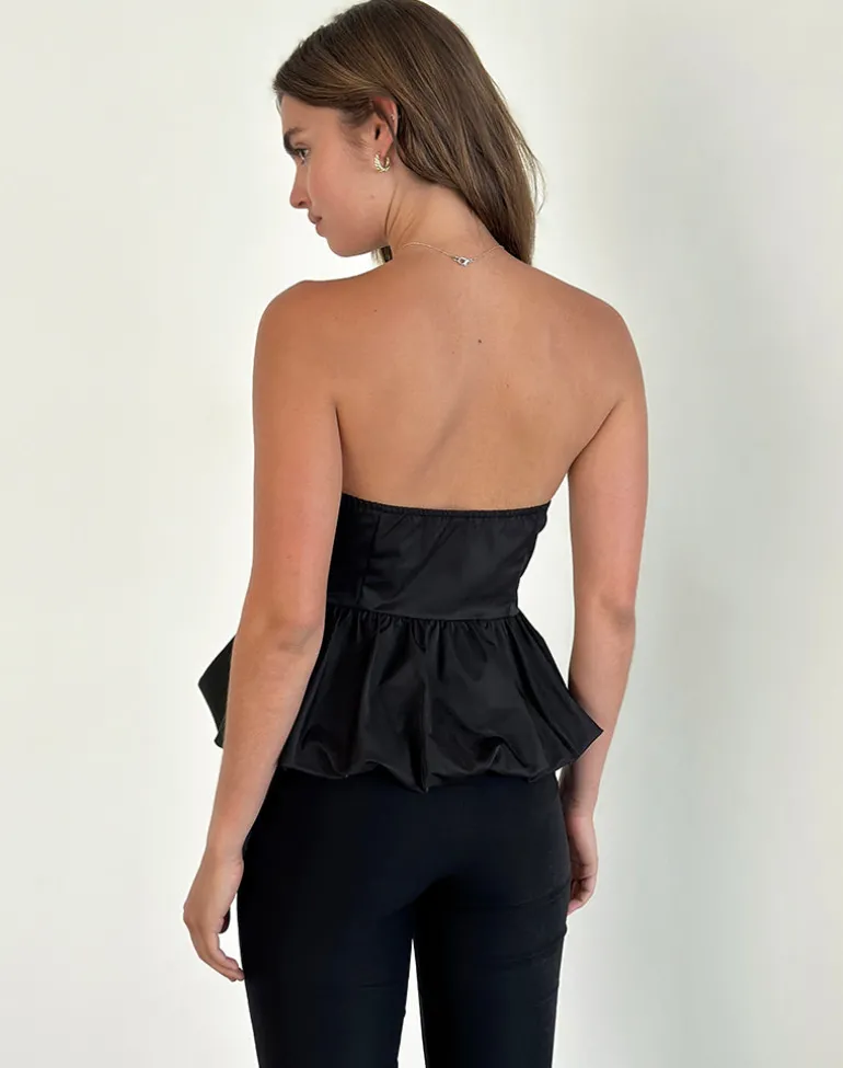 Sabita Puffball Bandeau Top in Black